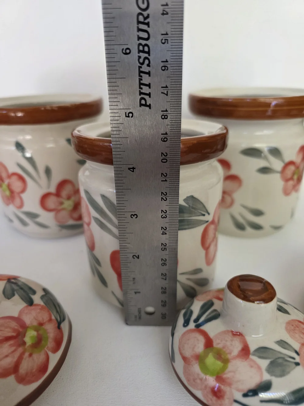Vintage Hand-Painted Floral Ceramic Canister - Coral Flowers.